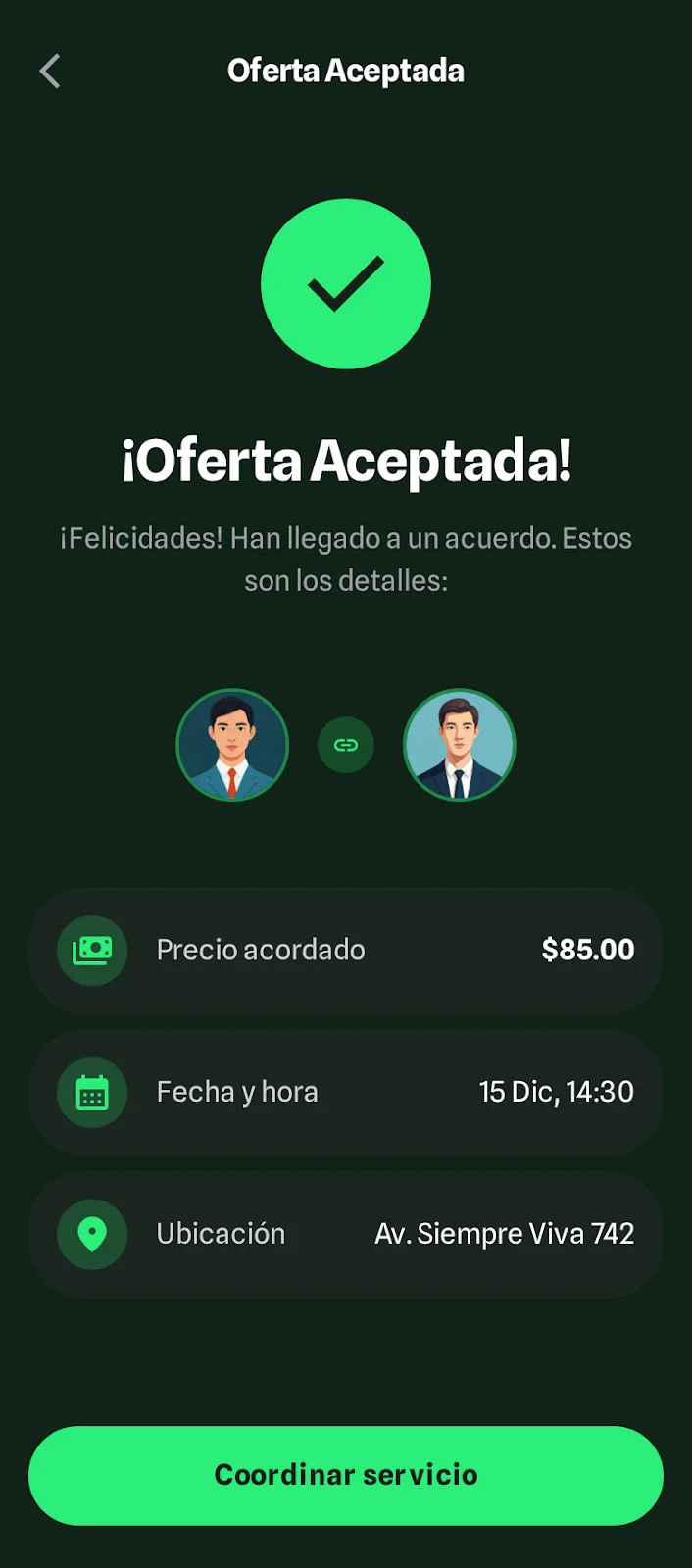 Coordinación de oferta entre cliente y prestador